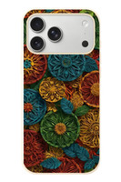 Le Balvo iPhone 17 Pro Max Uyumlu Hasır Örgü Çiçekler Baskılı Silikon Kılıf