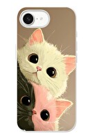 Le Balvo iPhone 16e Uyumlu Pembe Siyah Beyaz Kedi Baskılı Silikon Kılıf