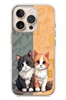 Le Balvo iPhone 16 Pro Uyumlu Sarı ve Siyah Kedi Baskılı Silikon Kılıf
