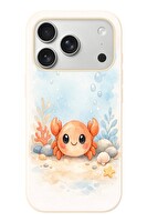 Le Balvo iPhone 17 Pro Uyumlu Sevimli Yengeç Baskılı Silikon Kılıf