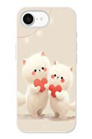 Le Balvo iPhone 16e Uyumlu Kalpli Beyaz Kediler Baskılı Silikon Kılıf