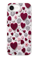 Le Balvo iPhone 16e Uyumlu Kırmızı ve Pembe Kalpler Baskılı Silikon Kılıf