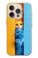 Le Balvo iPhone 16 Pro Uyumlu Mavi Sarı Kediler Baskılı Silikon Kılıf