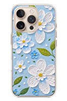 Le Balvo iPhone 16 Pro Uyumlu Mavi Papatyalar Baskılı Silikon Kılıf