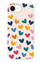 Le Balvo iPhone 16e Uyumlu Mavi Sarı Kalpler Baskılı Silikon Kılıf