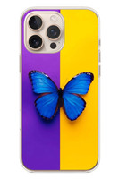 Le Balvo iPhone 16 Pro Max Uyumlu Mor Sarı Kelebek Baskılı Silikon Kılıf