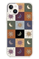 Le Balvo iPhone 14 Plus Uyumlu Ay Güneş Retro Baskılı Silikon Kılıf