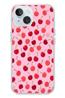Le Balvo iPhone 15 Uyumlu Pembe Kirazlar Baskılı Silikon Kılıf