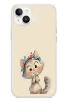 Le Balvo iPhone 14 Plus Uyumlu Sevimli Çiçekli Kedi Baskılı Silikon Kılıf