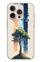 Le Balvo iPhone 16 Pro Uyumlu Yalnız Ağaç Dört Mevsim Baskılı Silikon Kılıf