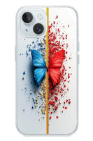 Le Balvo iPhone 15 Uyumlu Kırmızı Mavi Kelebek Baskılı Silikon Kılıf