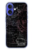 Le Balvo iPhone 16 Uyumlu Denizci Dünya Haritası Baskılı Silikon Kılıf