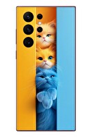 Le Balvo Le Balvo Samsung Galaxy S22 Ultra Uyumlu Mavi Sarı Kediler Baskılı Silikon Kılıf