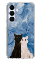 Le Balvo Samsung Galaxy S25 FE Uyumlu Siyah ve Beyaz Kedi Baskılı Silikon Kılıf