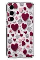 Le Balvo Samsung Galaxy S24 FE Uyumlu Kırmızı ve Pembe Kalpler Baskılı Silikon Kılıf