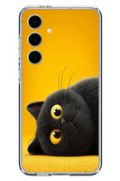Le Balvo Samsung Galaxy S24 FE Uyumlu Yan Bakan Siyah Kedi Baskılı Silikon Kılıf