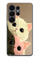 Le Balvo Samsung Galaxy S26 Ultra Uyumlu Pembe Siyah Beyaz Kedi Baskılı Silikon Kılıf