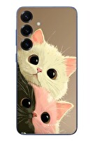 Le Balvo Samsung Galaxy S25 Plus Uyumlu Pembe Siyah Beyaz Kedi Baskılı Silikon Kılıf