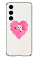 Le Balvo Samsung Galaxy S24 FE Uyumlu Pembe Kalpli Kedi Baskılı Silikon Kılıf