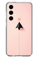 Le Balvo Samsung Galaxy S24 FE Uyumlu Kalp Siyah Uçak Baskılı Silikon Kılıf