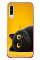 Le Balvo Samsung Galaxy A50 Uyumlu Yan Bakan Siyah Kedi Baskılı Silikon Kılıf