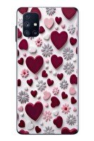 Le Balvo Samsung Galaxy M51 Uyumlu Kırmızı ve Pembe Kalpler Baskılı Silikon Kılıf