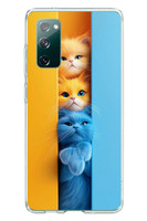 Le Balvo Samsung Galaxy S20 FE Uyumlu Mavi Sarı Kediler Baskılı Silikon Kılıf