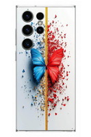 Le Balvo Samsung Galaxy S23 Ultra Uyumlu Kırmızı Mavi Kelebek Baskılı Silikon Kılıf