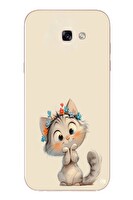 Le Balvo Samsung Galaxy A7 2017 Uyumlu Sevimli Çiçekli Kedi Baskılı Silikon Kılıf