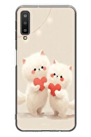 Le Balvo Samsung Galaxy A7 2018 Uyumlu Kalpli Beyaz Kediler Baskılı Silikon Kılıf