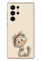 Le Balvo Samsung Galaxy S22 Ultra Uyumlu Sevimli Çiçekli Kedi Baskılı Silikon Kılıf