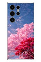 Le Balvo Samsung Galaxy S23 Ultra Uyumlu Kırmızı Pembe Ağaçlar Baskılı Silikon Kılıf