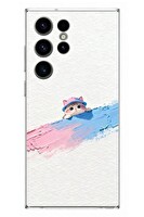Le Balvo Samsung Galaxy S23 Ultra Uyumlu Pembe Mavi Kedi Baskılı Silikon Kılıf