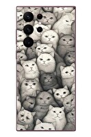 Le Balvo Samsung Galaxy S22 Ultra Uyumlu Kara Kalem Kediler Baskılı Silikon Kılıf