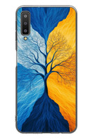 Le Balvo Samsung Galaxy A7 2018 Uyumlu Sarı Mavi Ağaç Baskılı Silikon Kılıf