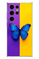 Le Balvo Samsung Galaxy S23 Ultra Uyumlu Mor Sarı Kelebek Baskılı Silikon Kılıf