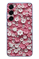 Le Balvo Samsung Galaxy S25 Plus Uyumlu Beyaz Pembe Papatyalar Baskılı Silikon Kılıf