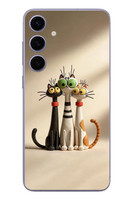 Le Balvo Samsung Galaxy S24 Plus Uyumlu Neşeli Kedi Ailesi Baskılı Silikon Kılıf