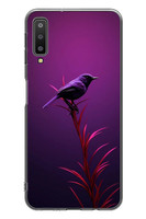 Le Balvo Samsung Galaxy A7 2018 Uyumlu Mor Kuş Dalda Baskılı Silikon Kılıf