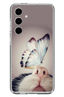 Le Balvo Samsung Galaxy S24 FE Uyumlu Kelebekli Kedi Baskılı Silikon Kılıf