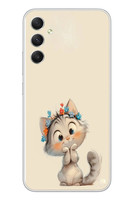 Le Balvo Samsung Galaxy A34 Uyumlu Sevimli Çiçekli Kedi Baskılı Silikon Kılıf