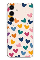 Le Balvo Samsung Galaxy S24 Uyumlu Mavi Sarı Kalpler Baskılı Silikon Kılıf
