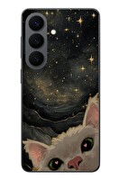Le Balvo Samsung Galaxy S26 Uyumlu Siyah Gökyüzülü Kedi Baskılı Silikon Kılıf