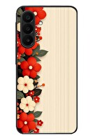 Le Balvo Samsung Galaxy A27 Uyumlu Kırmızı Beyaz Çiçekler Baskılı Silikon Kılıf