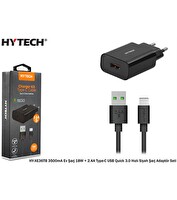 Hytech HY-XE36TB Type-C EV Şarjlı 18W - 2.4A Hızlı Şarj Adaptör Seti Siyah