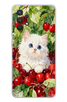 Le Balvo Samsung Galaxy A32 Uyumlu Kirazlı Kedi Baskılı Silikon Kılıf