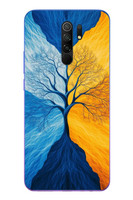 Le Balvo Redmi 9 Uyumlu Sarı Mavi Ağaç Baskılı Silikon Kılıf