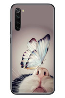 Le Balvo Redmi Note 8 Uyumlu Kelebekli Kedi Baskılı Silikon Kılıf