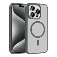 Başkenttekno iPhone 15 Pro Kılıf Mat Magsafe Şarj Hassas Butonlu Renkli Yumuşak Kenarlı Premium Babet Kapak Gri 