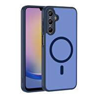 Başkenttekno Samsung Galaxy A15 Uyumlu Kılıf Mat Magsafe Şarj Hassas Butonlu Yumuşak Kenarlı Premium Kapak Lacivert 